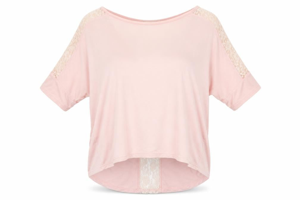 Front view of Voulez-Vous women’s pink jersey basic t-shirt, size M