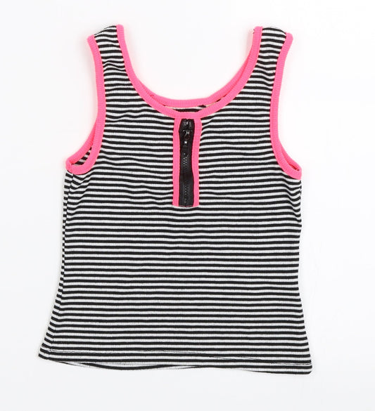 Miss Evie Girls Black Striped  Basic Tank Size 9-10 Years