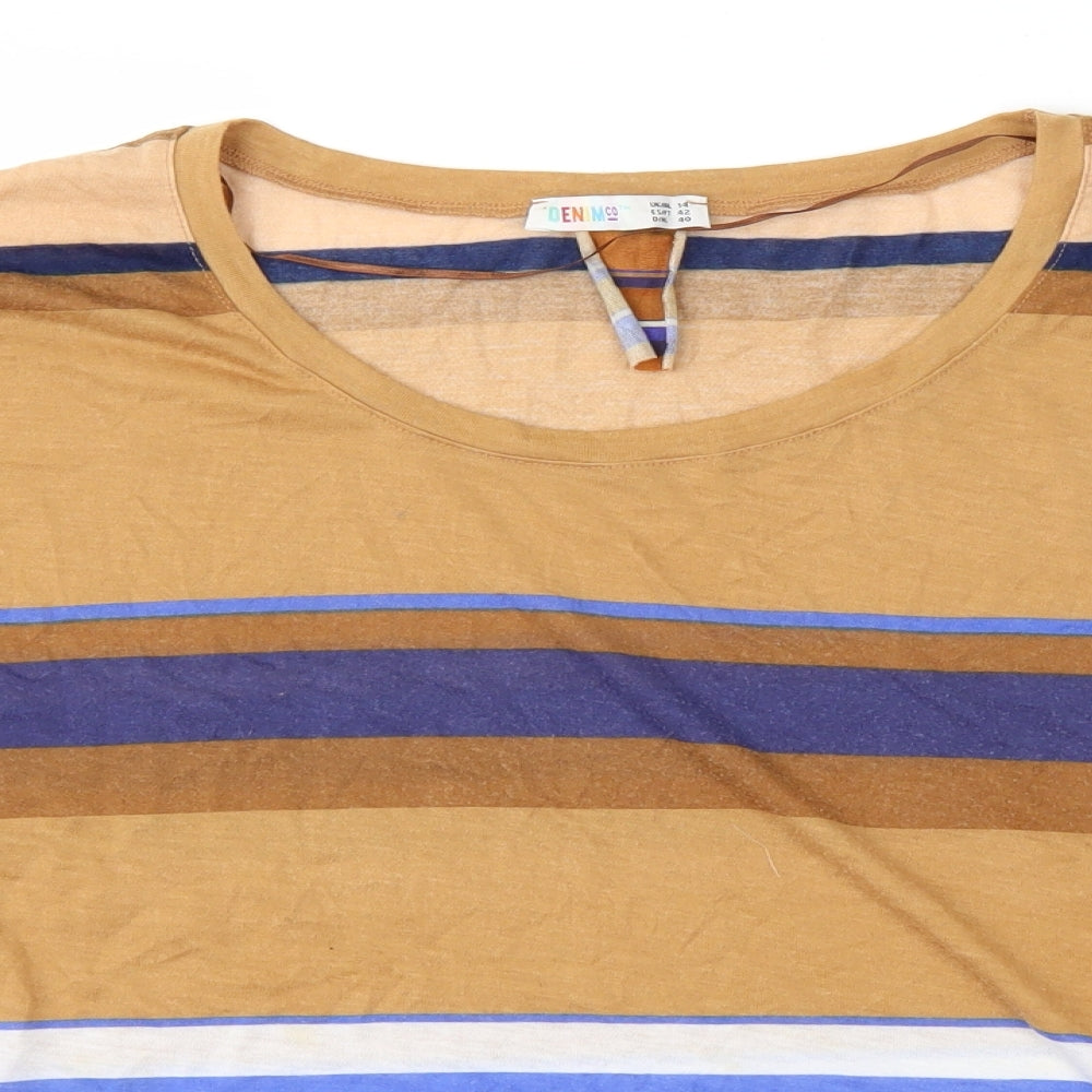 Denim & Co. Womens Brown Striped  Basic T-Shirt Size 14