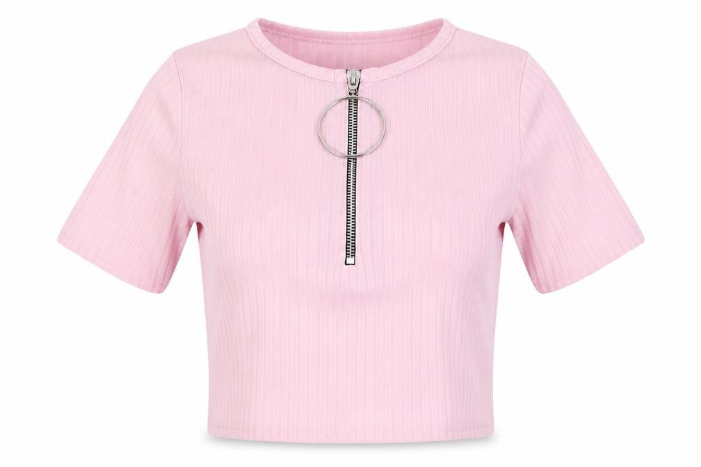 Front view of PRETTYLITTLETHING women’s pink basic t-shirt, size UK 4