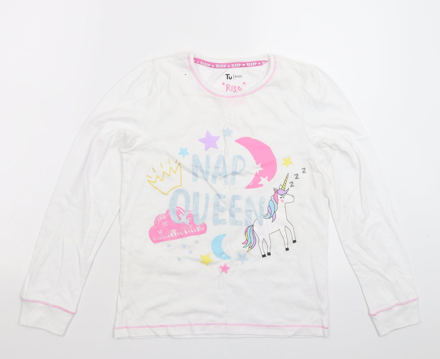 TU Girls White Solid  Top Pyjama Top Size 10-11 Years