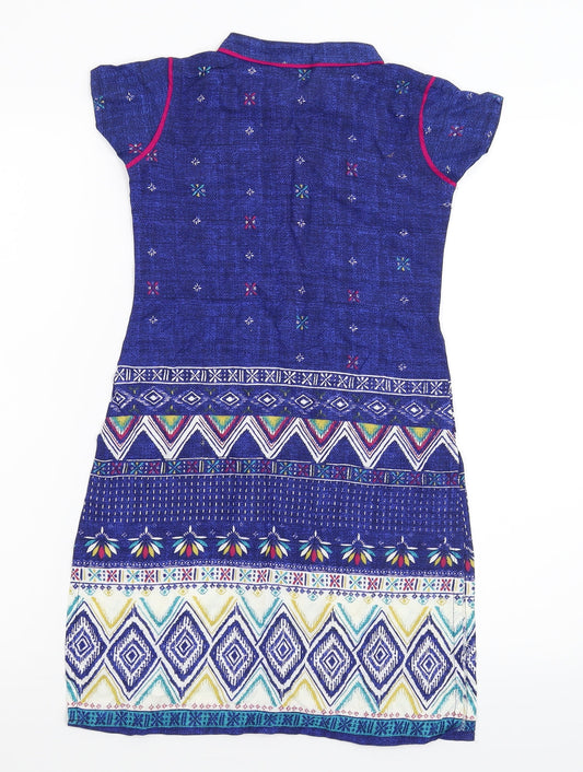 Preworn Girls Blue Geometric  T-Shirt Dress  Size S