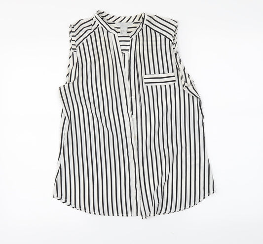 H&M Womens White Striped  Basic Button-Up Size 6