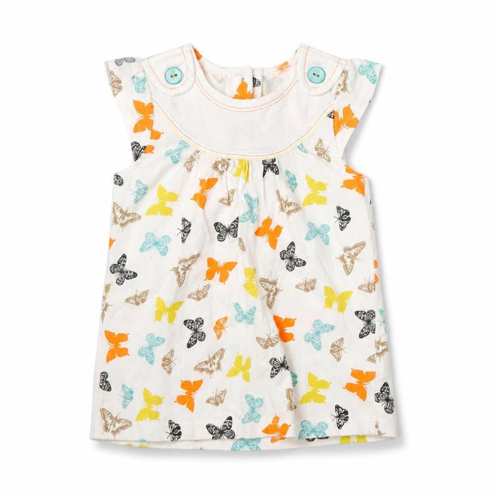 Front view of M&Co girls’ white t-shirt dress, size 12-18, months - butteflies