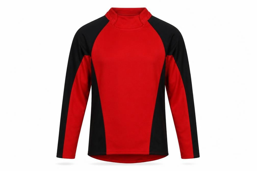 Front view of SWI men’s red polo, size 34