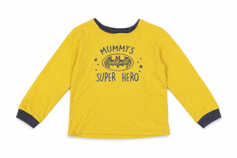 Front view of George Baby Yellow Jersey T-Shirt, size 18-24, Months - Batman Mummy's super hero