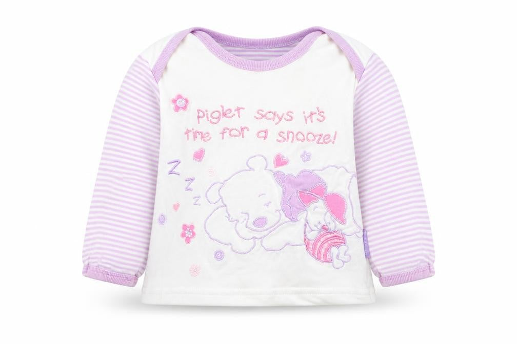 Front view of George Baby White Jersey T-Shirt, size 3-6, Months - Piglet says its time for a snooze