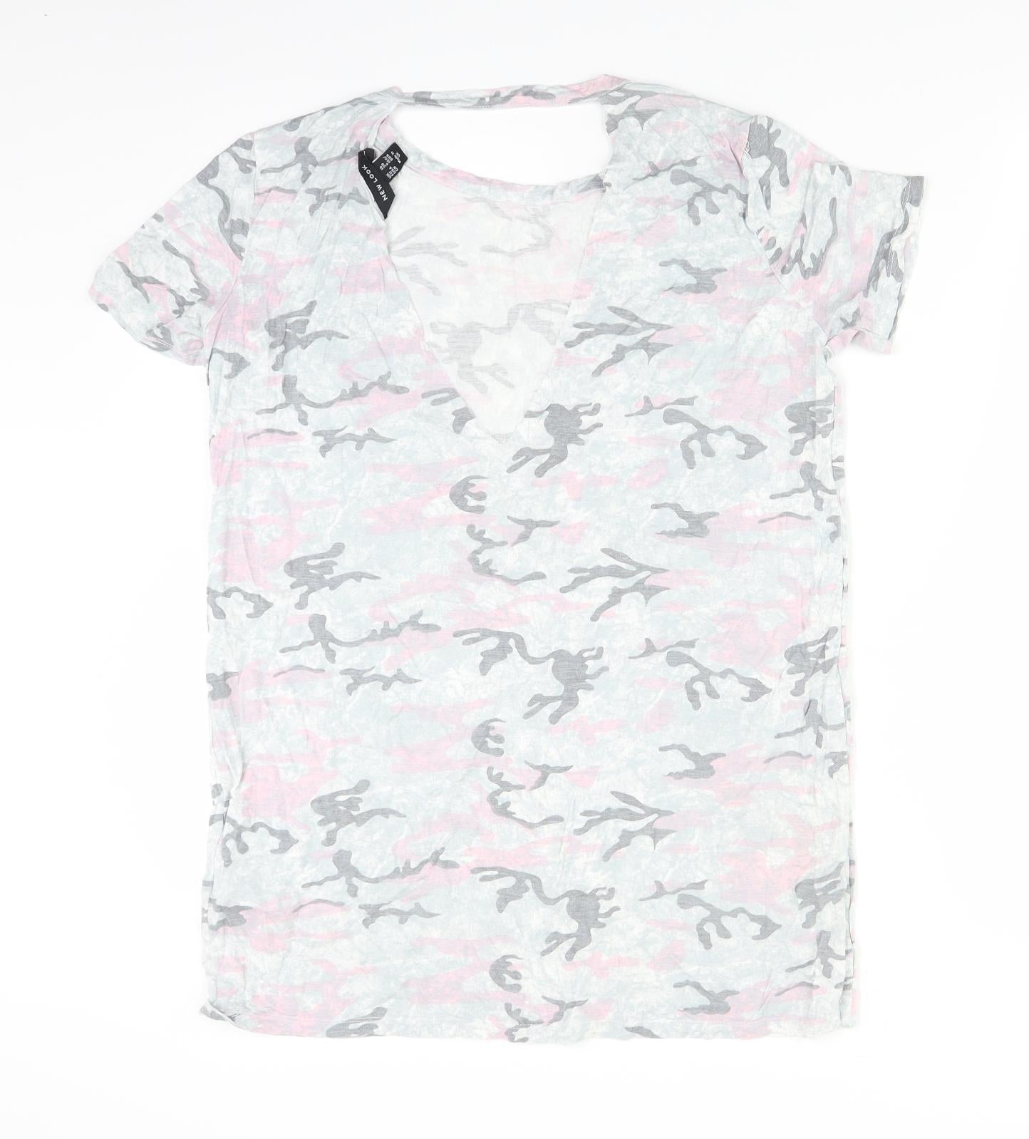 New Look Womens Grey Camouflage  Basic T-Shirt Size 10