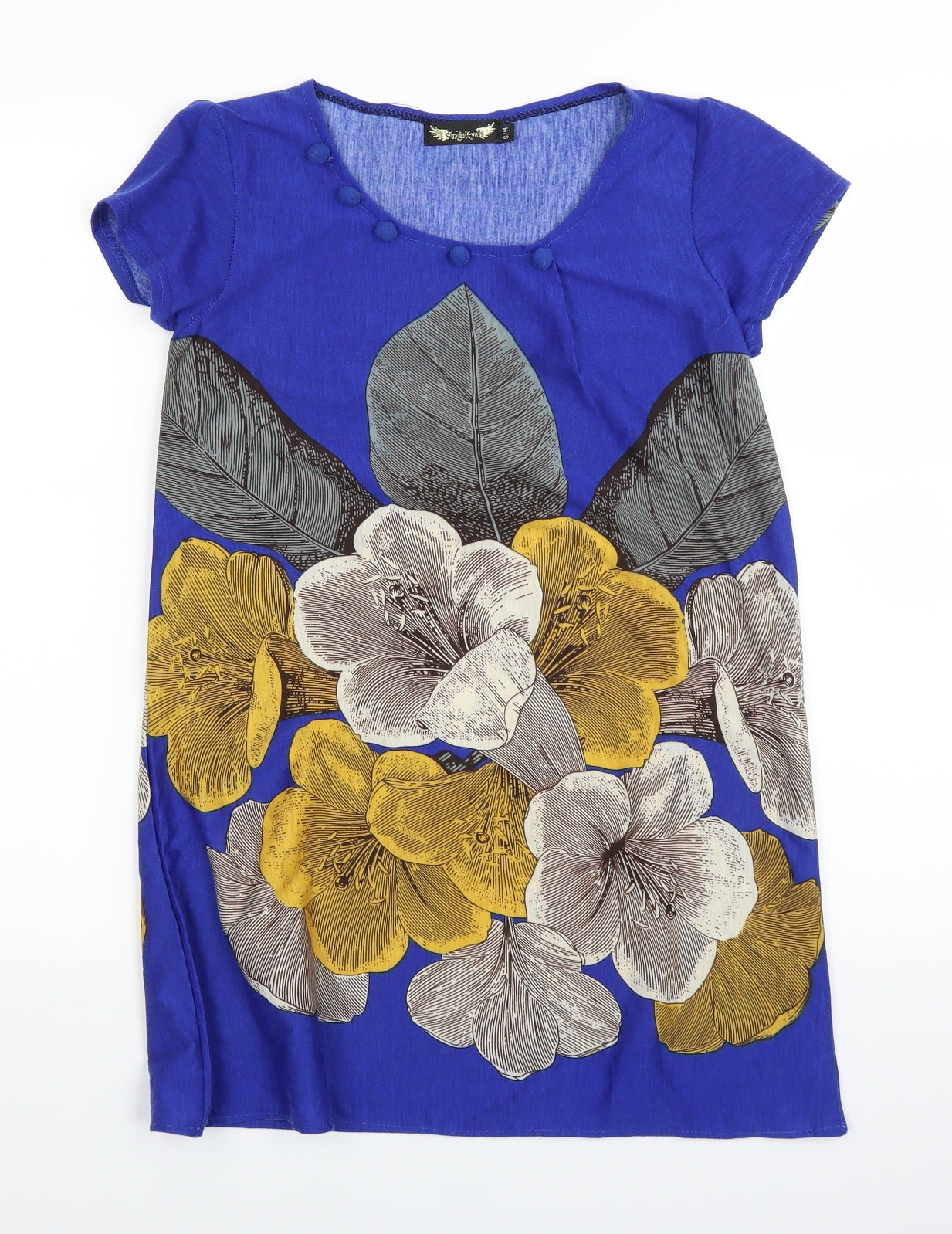 Angel Eye Womens Blue Floral  Basic Blouse Size M  - longline