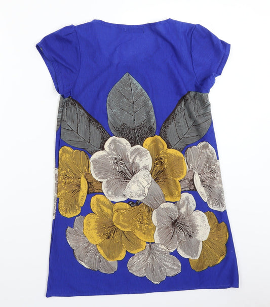 Angel Eye Womens Blue Floral  Basic Blouse Size M  - longline