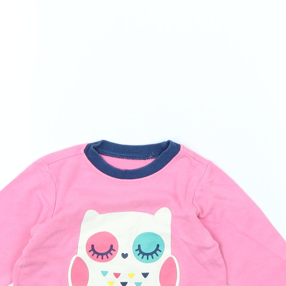 Nutmeg Girls Pink   Basic T-Shirt Size 9-12 Months  - Owl