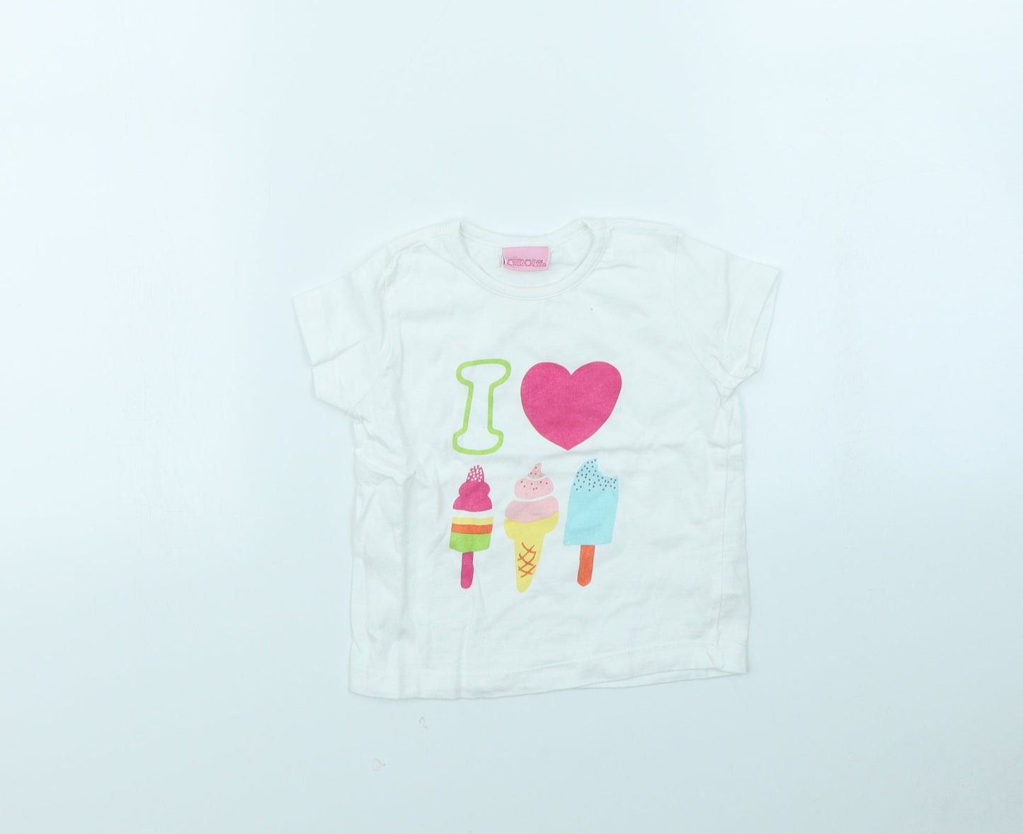 Cherokee Girls White   Basic T-Shirt Size 18-24 Months  - Ice Cream