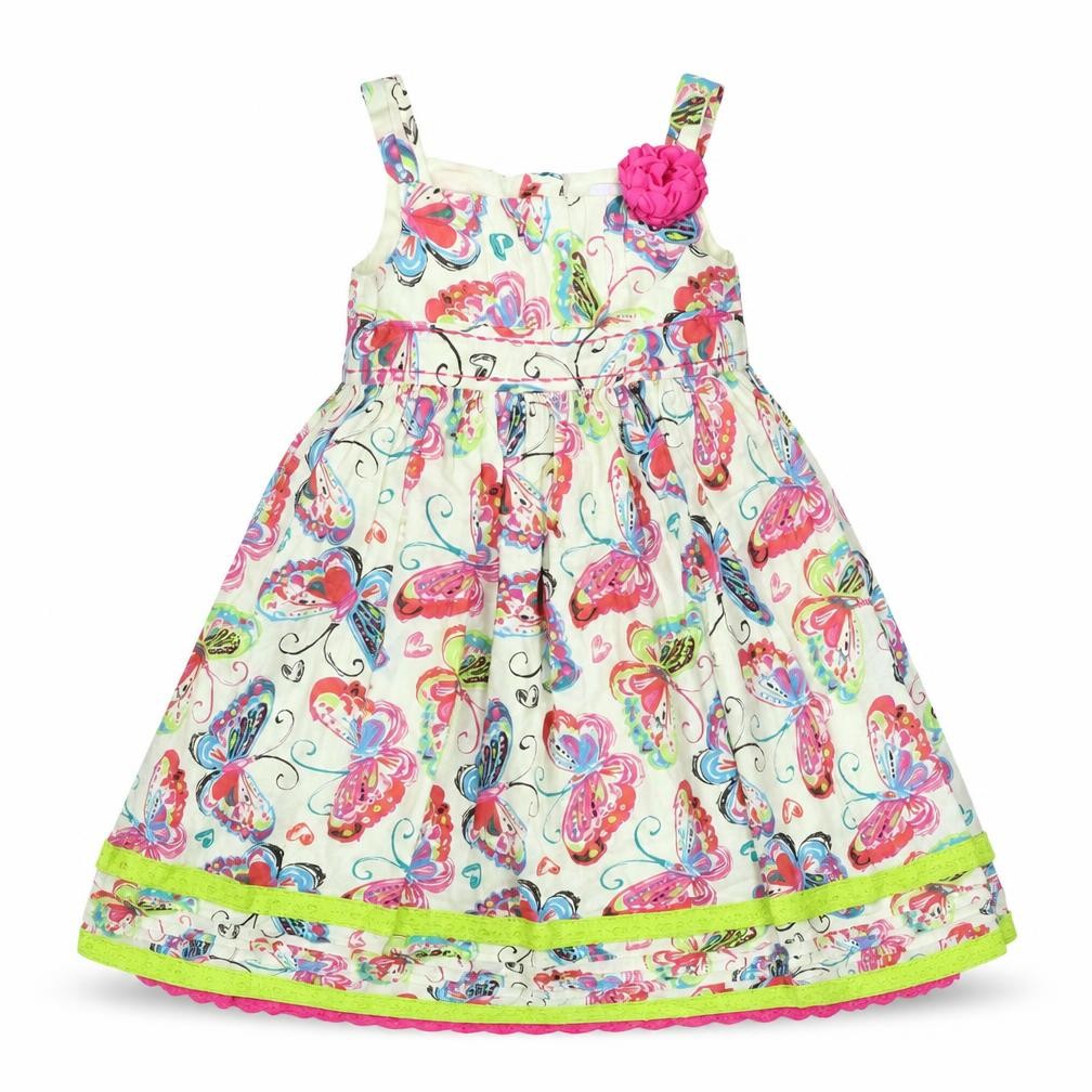 Front view of George girls’ white animal print fit & flare, size 18, months - butterflies