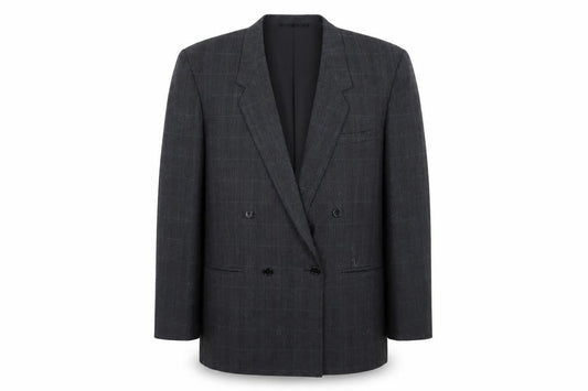 Front view of Burton men’s black striped overcoat coat, size L
