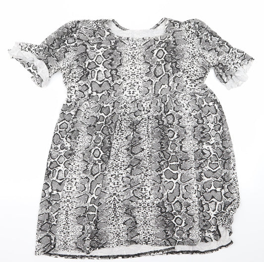 Boohoo Womens Black Animal Print  Fit & Flare  Size 12