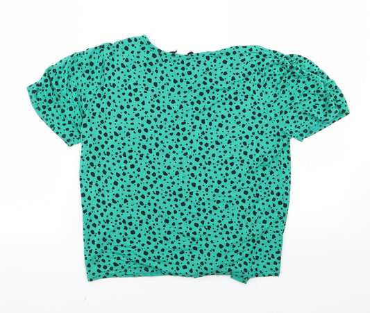 Preworn Womens Green Animal Print  Basic T-Shirt Size 12