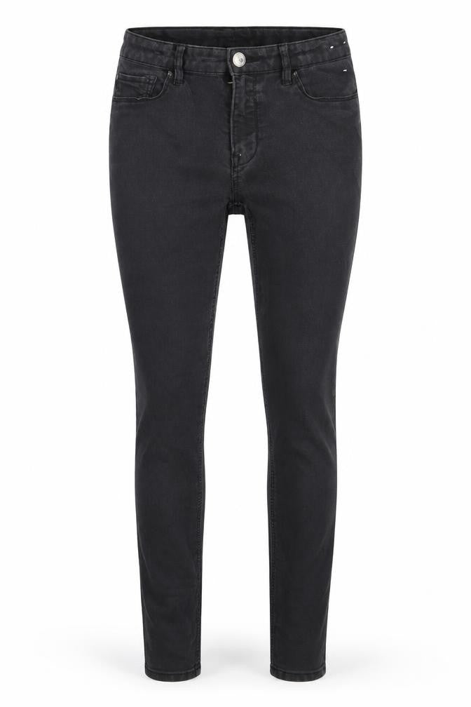 Front view of women’s black skinny jeans, size UK 12, 27-inch leg