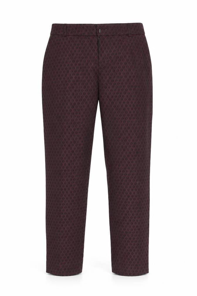 Front view of Miss Selfridge women’s red polka dot trousers, size UK 10, 26-inch leg