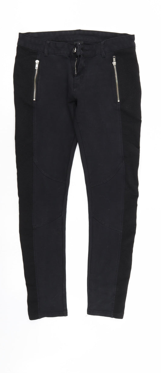 Preworn Womens Black Striped  Trousers  Size L L27 in