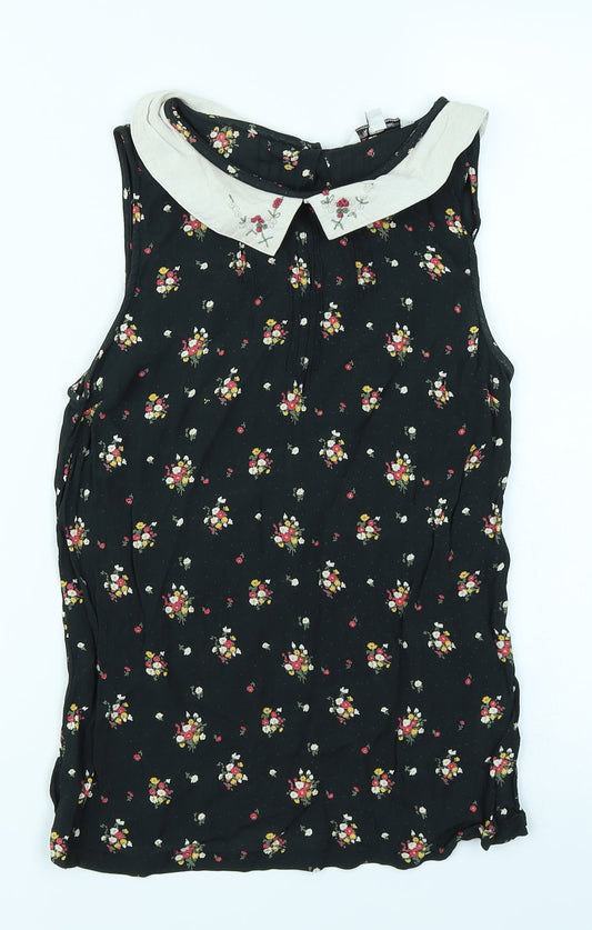 New Look Womens Black Floral  Basic Blouse Size 8