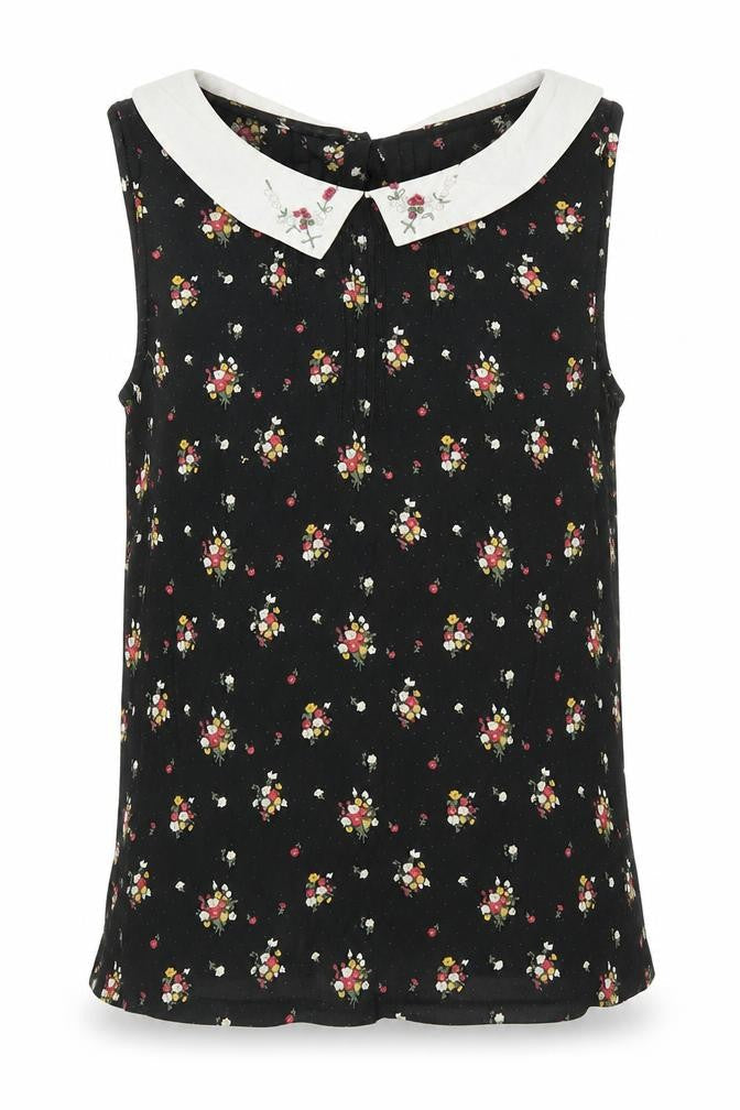Front view of New Look women’s black floral basic blouse, size UK 8