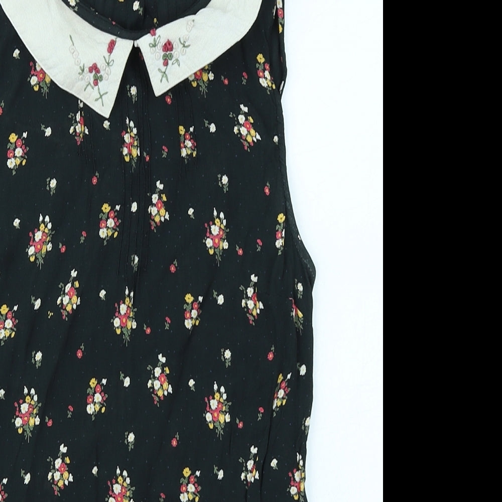 New Look Womens Black Floral  Basic Blouse Size 8
