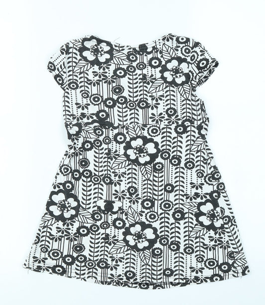 M&Co Girls Black Floral  Skater Dress  Size 6-7 Years