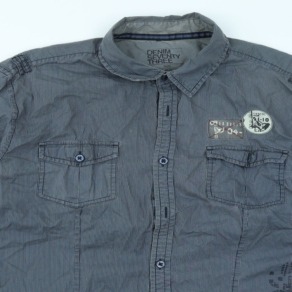 Denim Seventy3 Mens Blue Striped   Button-Up Size L