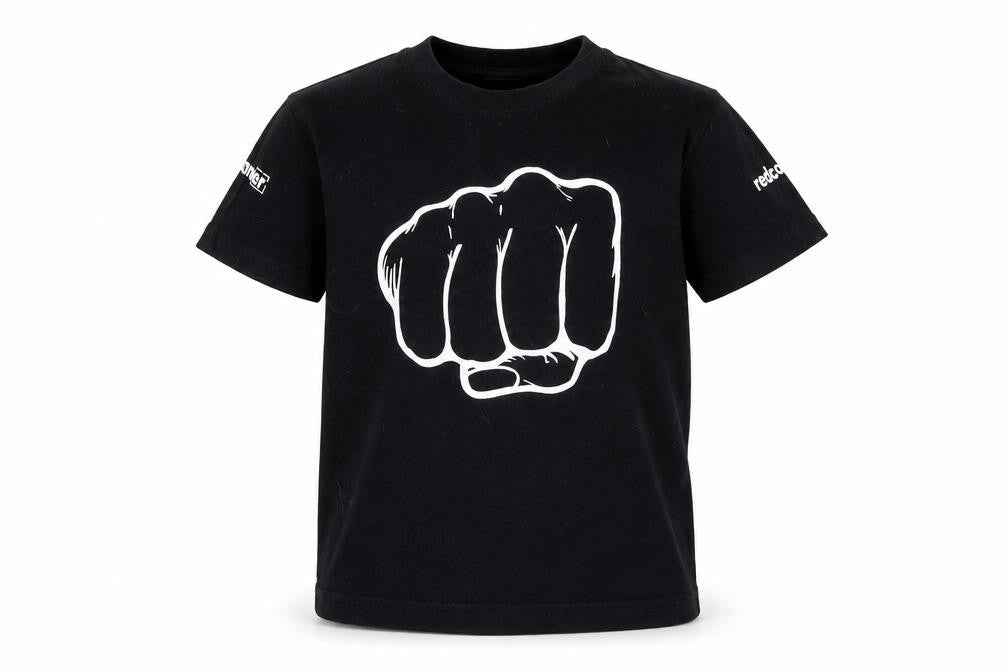 Front view of B&C girls’ black basic t-shirt, size 7-8, years