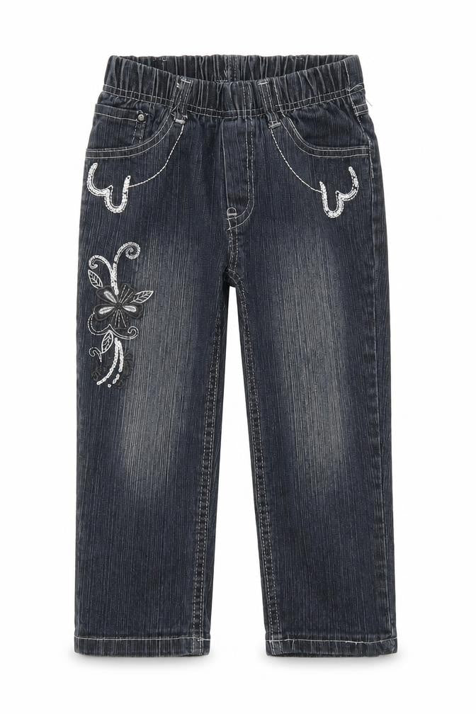 Front view of Preworn girls’ black denim straight jeans, size 4, years