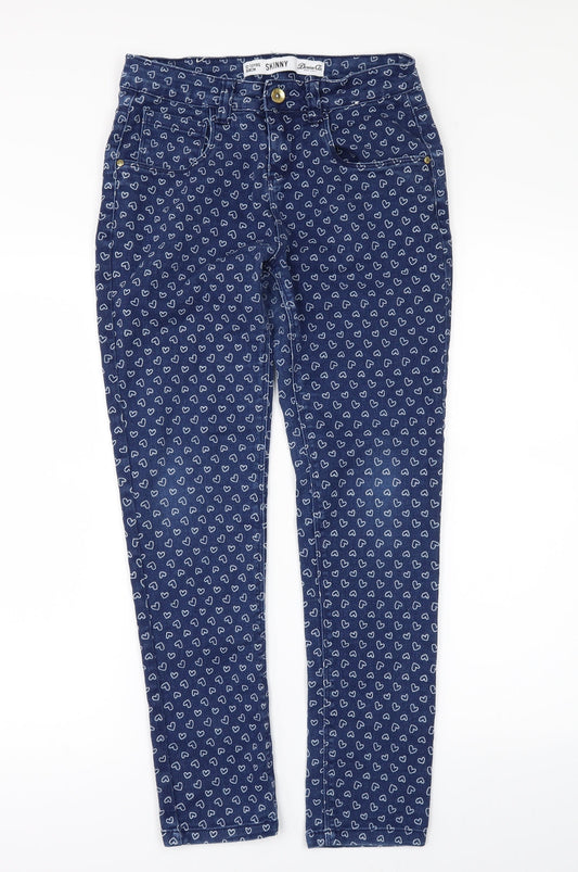 Denim & Co. Girls Blue Geometric Denim Skinny Jeans Size 12 Years