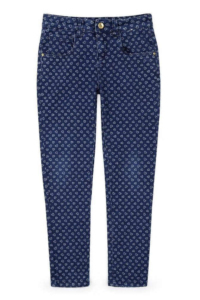 Front view of Denim & Co. girls’ blue geometric denim skinny jeans, size 12, years