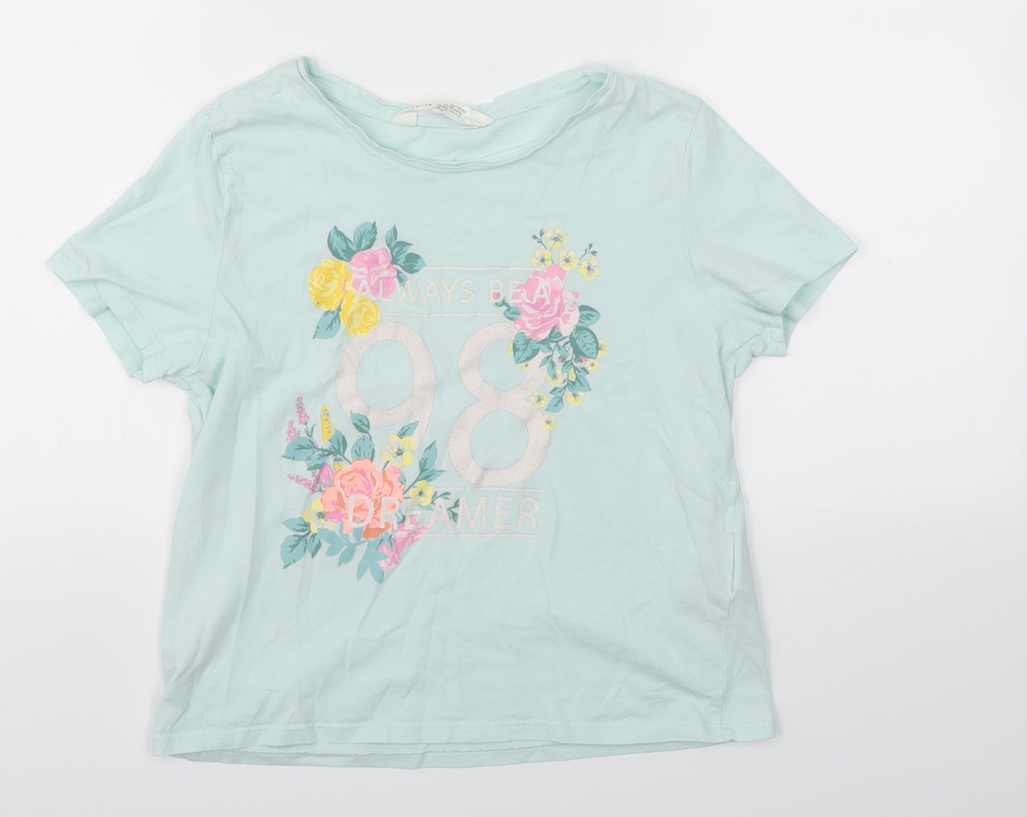 H&M Girls Blue Floral  Basic T-Shirt Size 11-12 Years