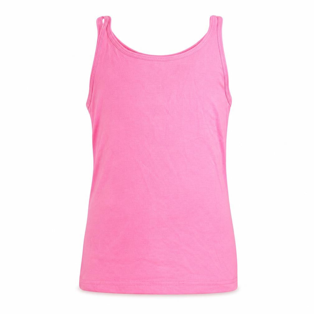 Front view of Young Dimension girls’ pink basic tank, size 7-8, years