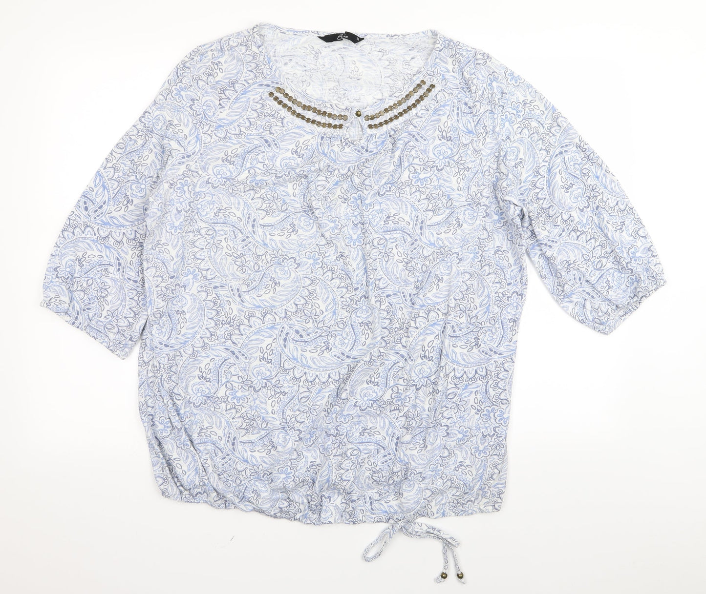 BM Womens Blue Floral  Basic T-Shirt Size 22