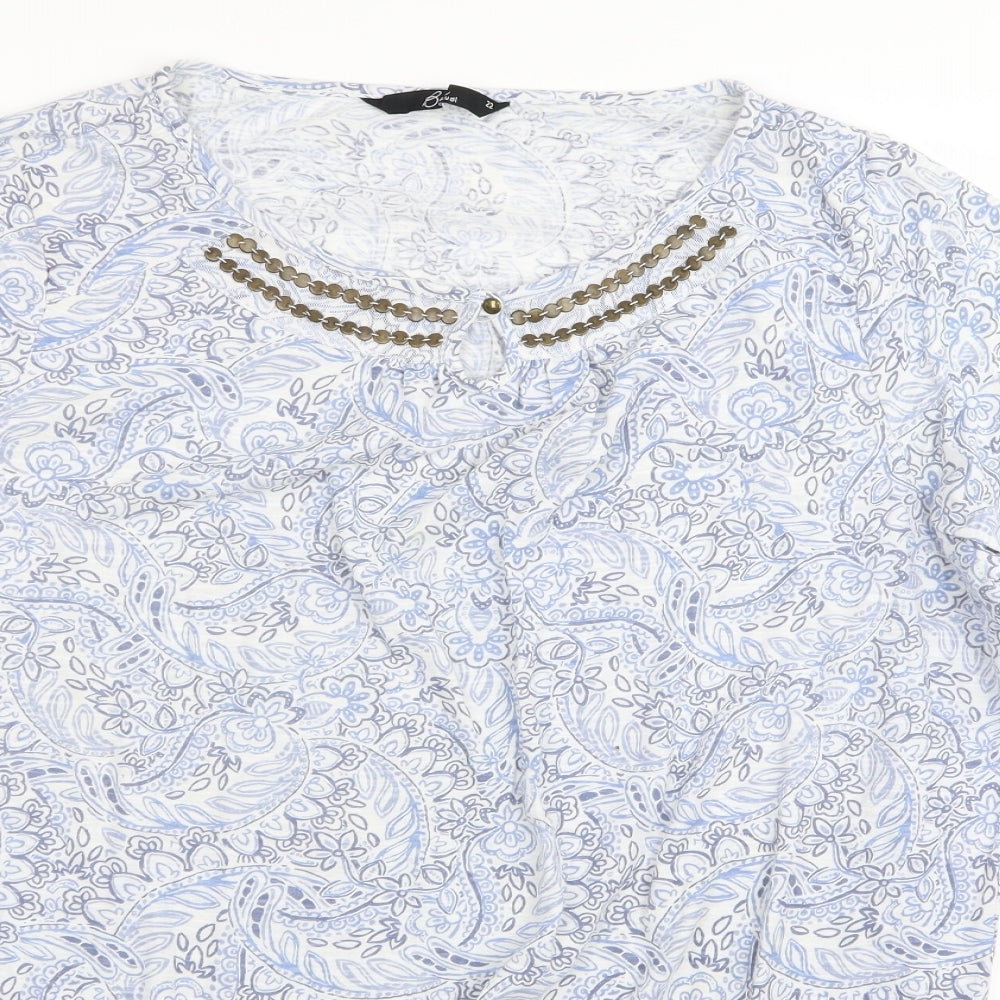 BM Womens Blue Floral  Basic T-Shirt Size 22