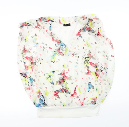 ly Womens White Floral  Basic Blouse Size 8