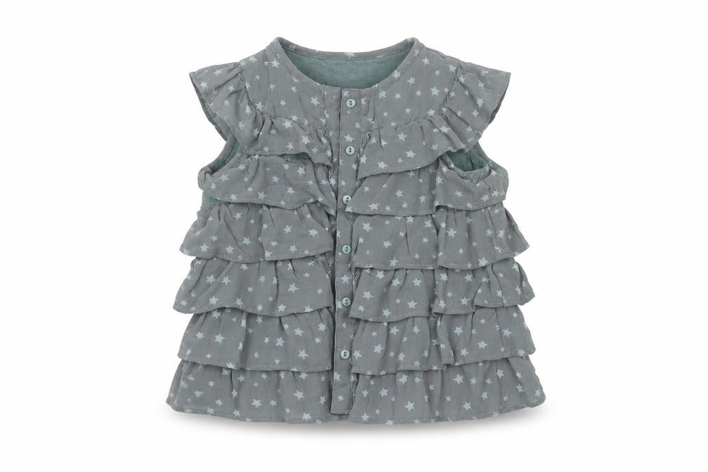 Front view of Marks & Spencer girls’ green basic blouse, size 2-3, years - ruffle, stars