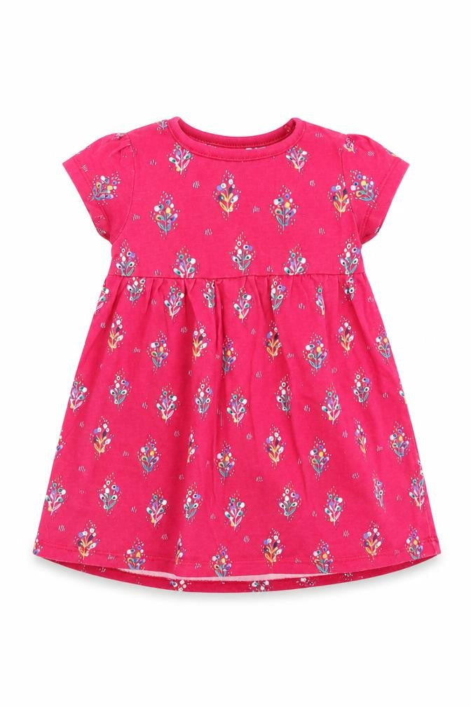 Front view of Mini Club girls’ pink floral t-shirt dress, size 12-18, months