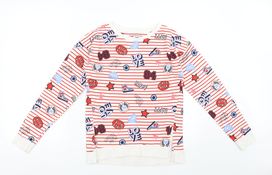 Sainsburys Girls White Striped  Pullover Sweatshirt Size 14 Years  - girls rule