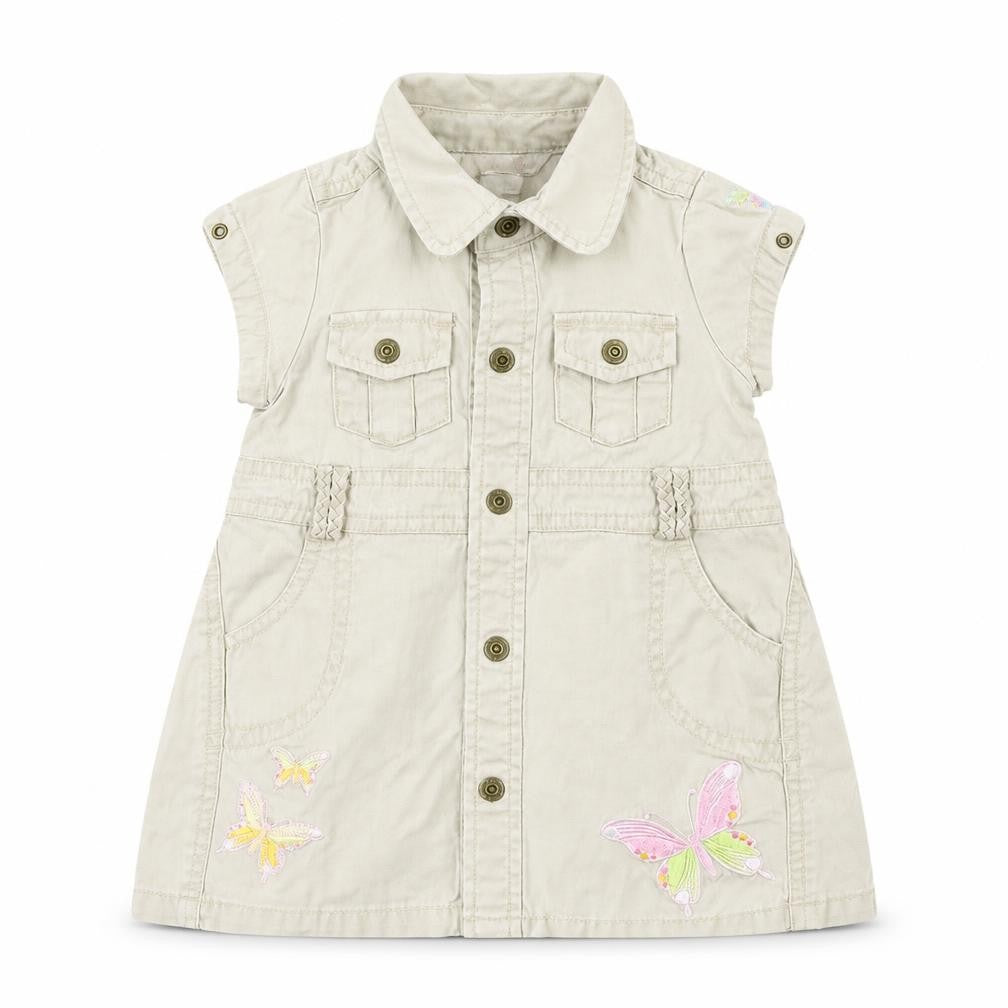 Front view of H&M girls’ beige jacket, size 6-9, months - butterfly