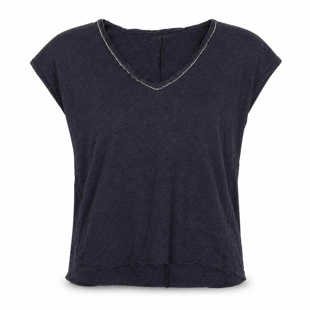Front view of River Island women’s blue basic t-shirt, size UK 10
