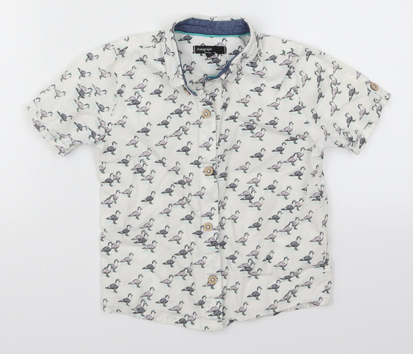 Marks and Spencer Boys White   Basic Button-Up Size 3-4 Years  - Bird Print
