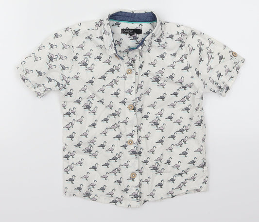 Marks and Spencer Boys White   Basic Button-Up Size 3-4 Years  - Bird Print