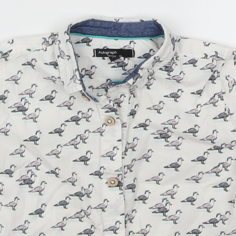 Marks and Spencer Boys White   Basic Button-Up Size 3-4 Years  - Bird Print