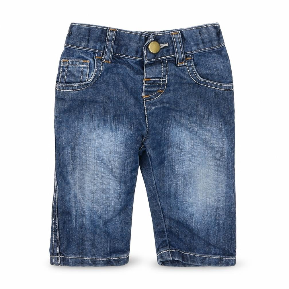 Front view of Matalan Baby Blue Denim Cargo Jeans, size 3-6, Months