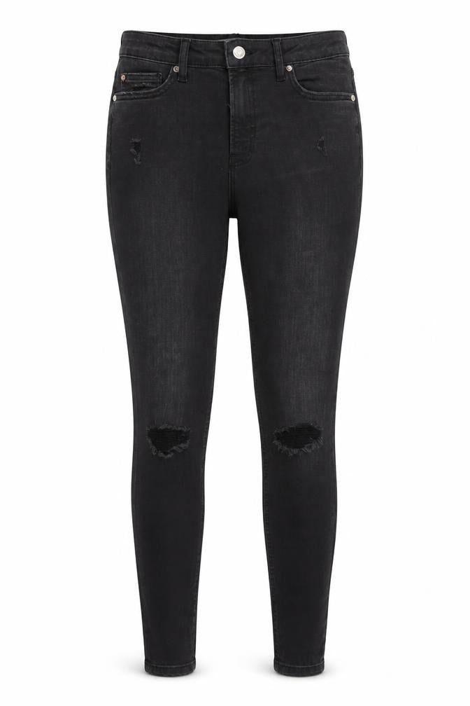 Front view of Denim Co women’s black denim skinny jeans, size UK 10, 27-inch leg