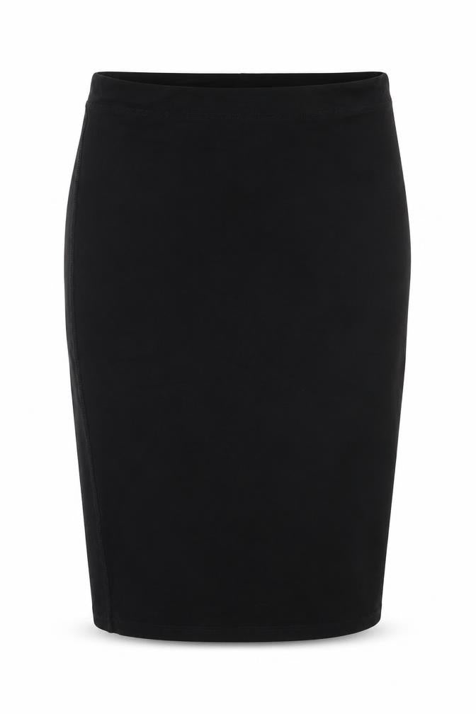 Front view of Internacionale women’s black mini skirt, size UK 12