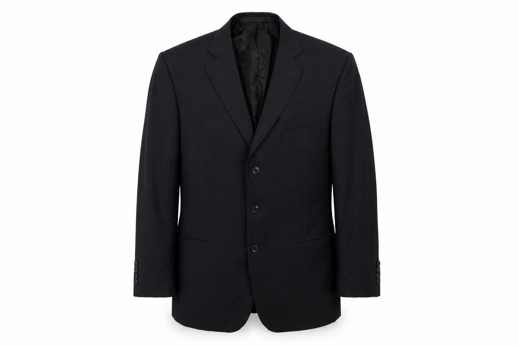 Front view of Marks & Spencer men’s blue striped jacket suit jacket, size 42