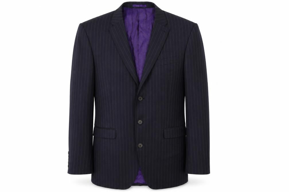 Front view of Next men’s blue striped jacket suit jacket, size 42